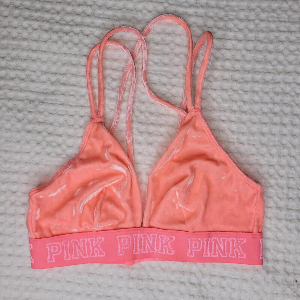 Victoria's Secret PINK Unlined Strappy Velvet Velour Bralette Bra Women's XS